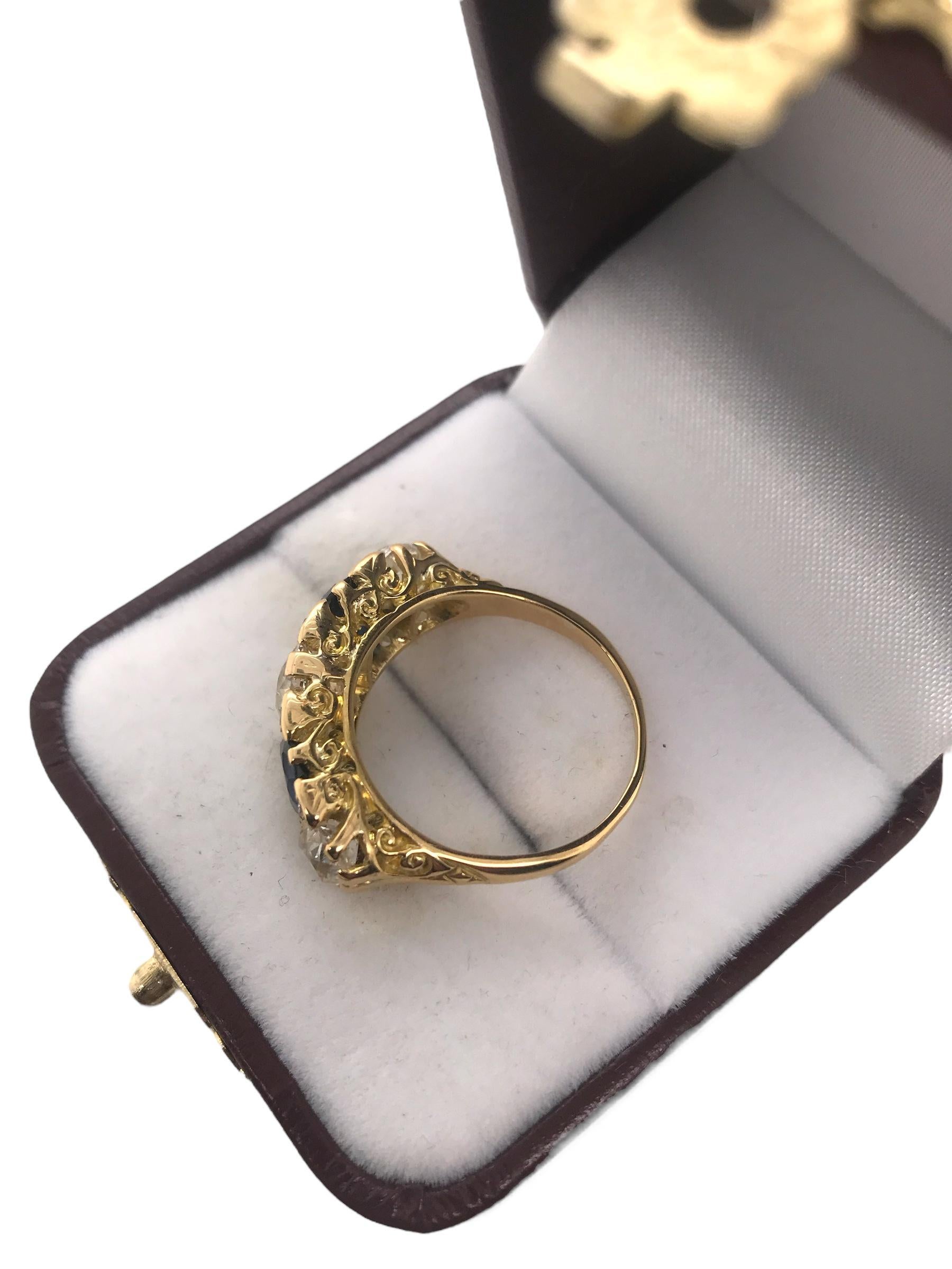 Edwardianischer Diamant & Saphir 5 Stone Ring im Angebot 13