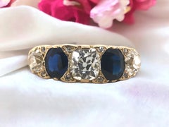 Edwardianischer Diamant & Saphir 5 Stone Ring