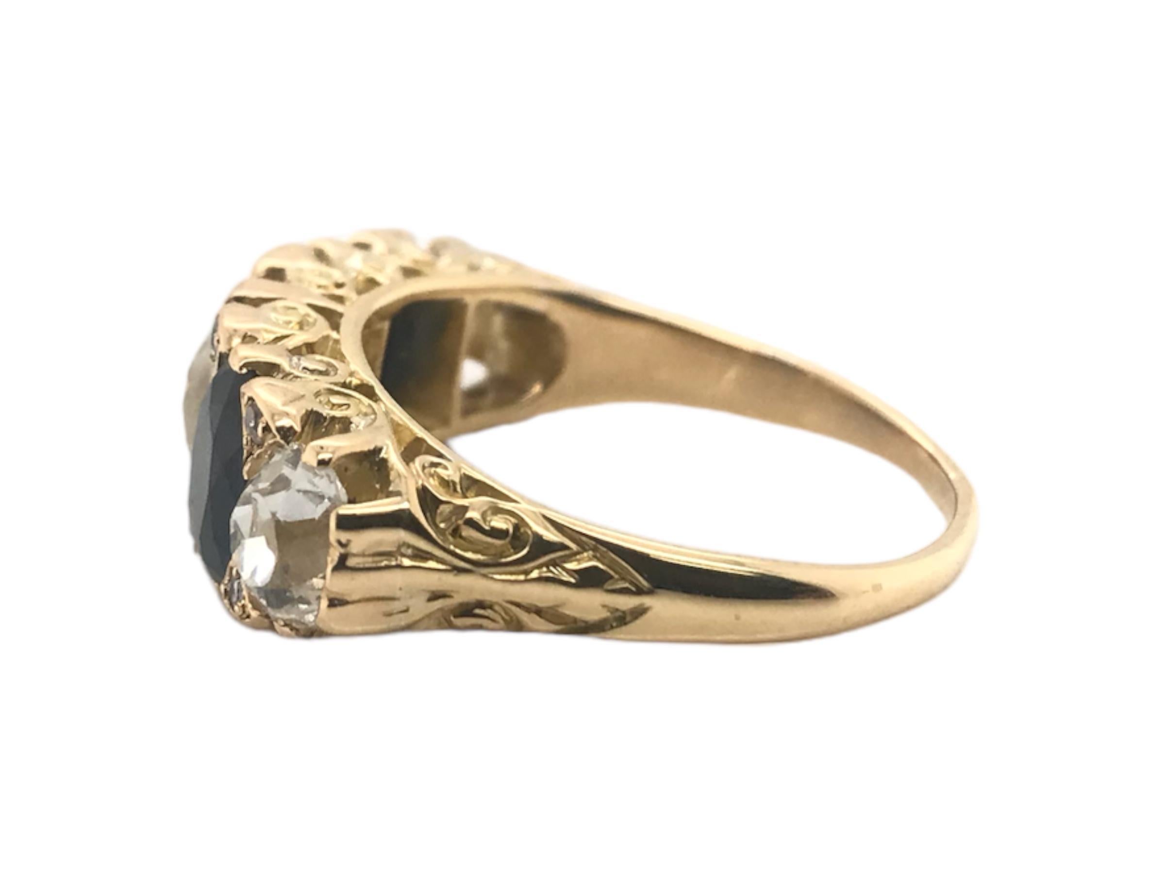 Edwardianischer Diamant & Saphir 5 Stone Ring im Angebot 2