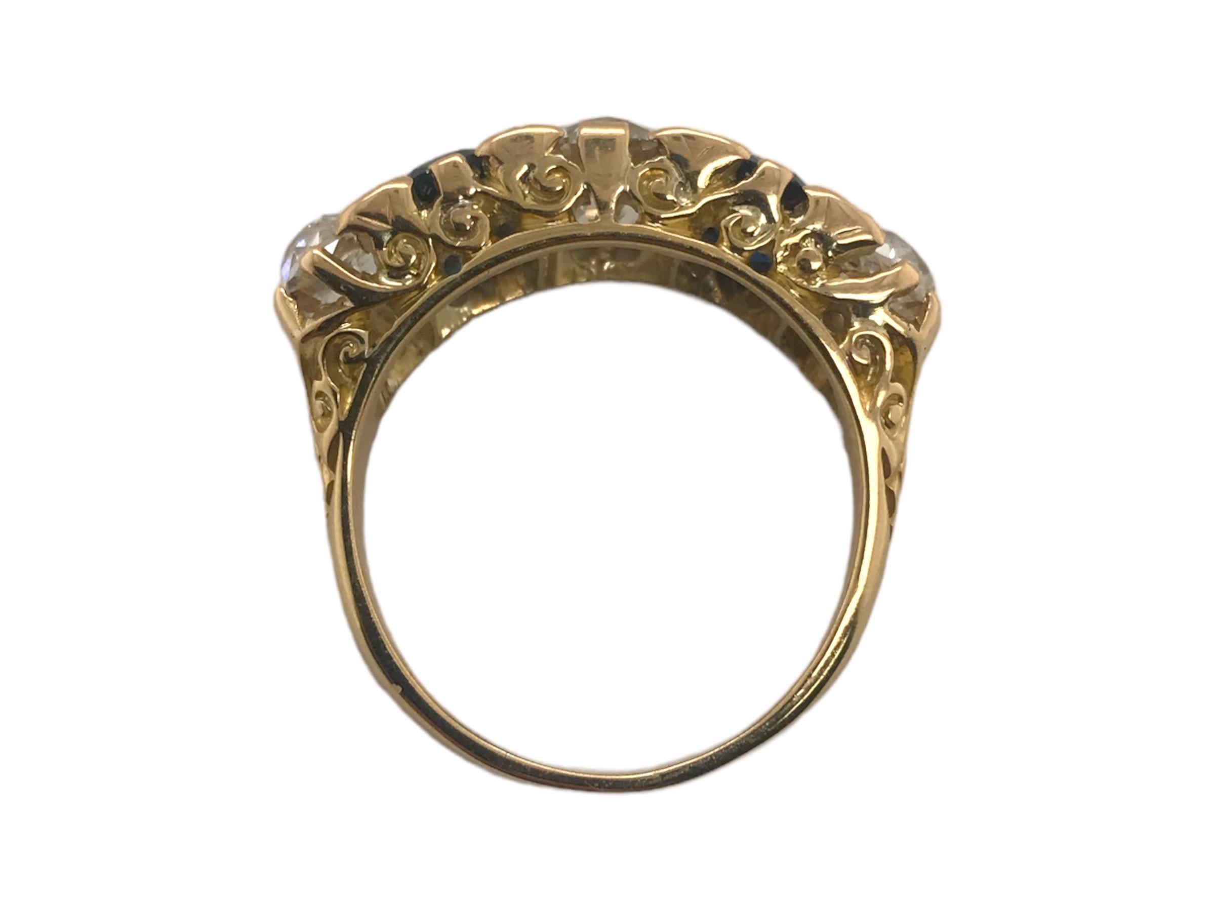 Edwardianischer Diamant & Saphir 5 Stone Ring im Angebot 3