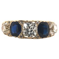 Bague édouardienne à 5 pierres en diamant et saphir