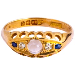 Edwardian Diamond, Sapphire and Moonstone 18 Carat Gold Five-Stone Band