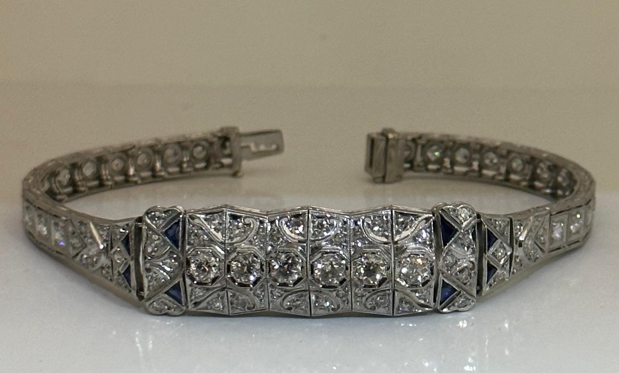 English Edwardian Diamond & Sapphire Bracelet For Sale