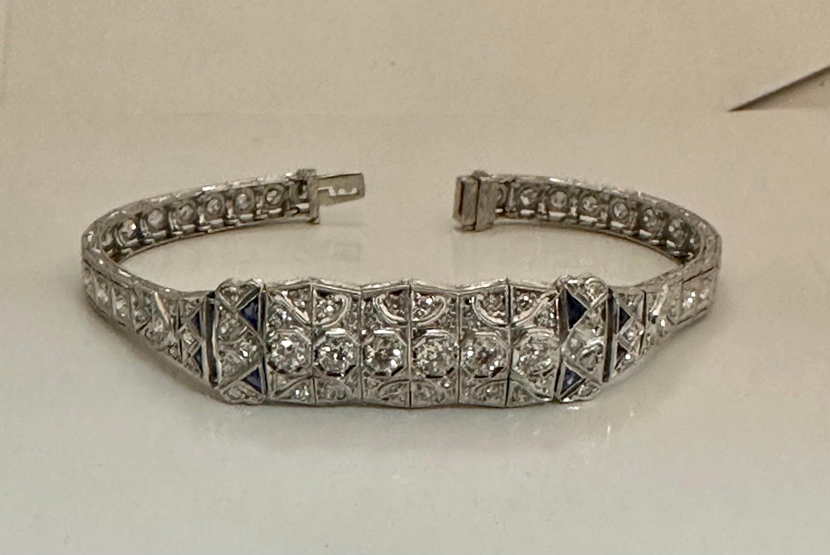 Edwardian Diamond & Sapphire Bracelet In Good Condition For Sale In Bronx, NY