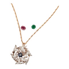 Edwardian Diamond Sapphire Burma Ruby Emerald Interchangable Pendant Brooch AGL