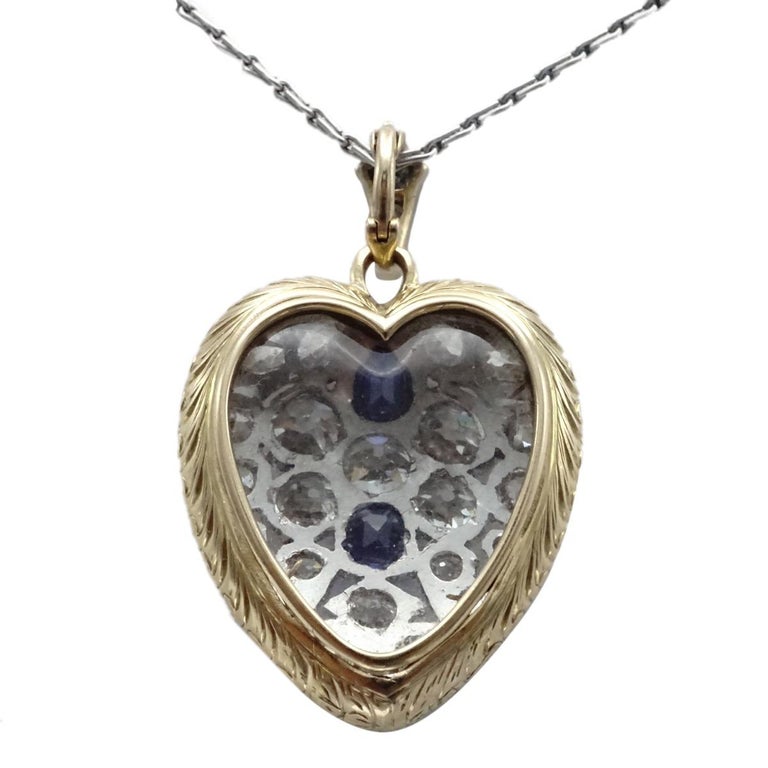 Edwardian Diamond Sapphire Locket and Chain at 1stDibs