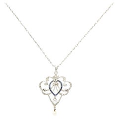 Edwardian Diamond Sapphire Pearl Platinum-Topped 14 Karat Yellow Gold Necklace