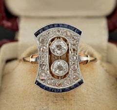 Edwardian Diamond Sapphire Platinum 18 KT Gold Ring
