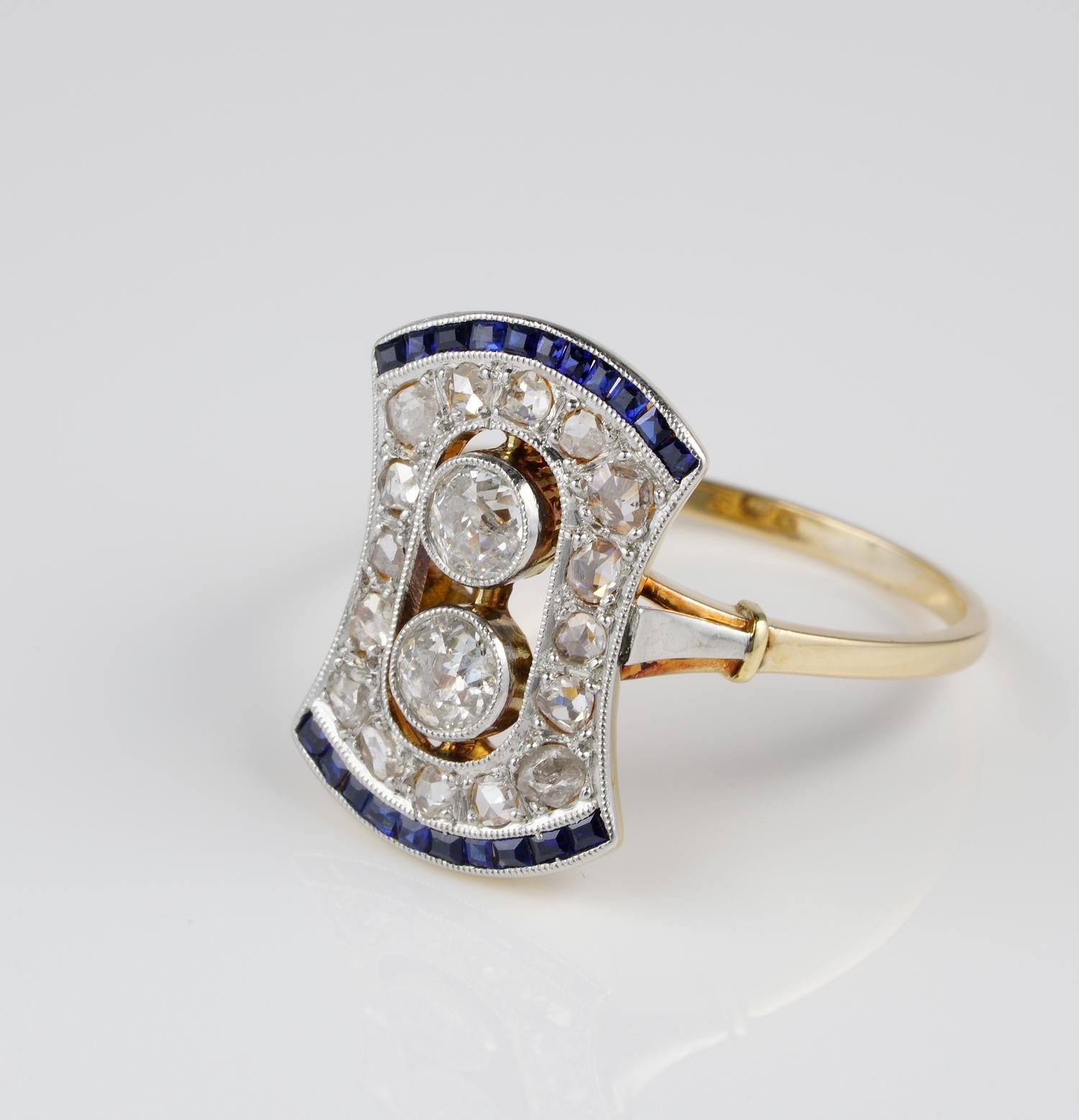 Edwardianischer Diamant-Saphir-Platin-Ring aus 18 KT Gold Damen im Angebot