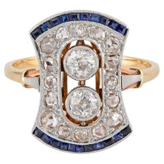 Used Edwardian Diamond Sapphire Platinum 18 KT Gold Ring