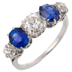 Edwardian diamond sapphire platinum 5 stone ring