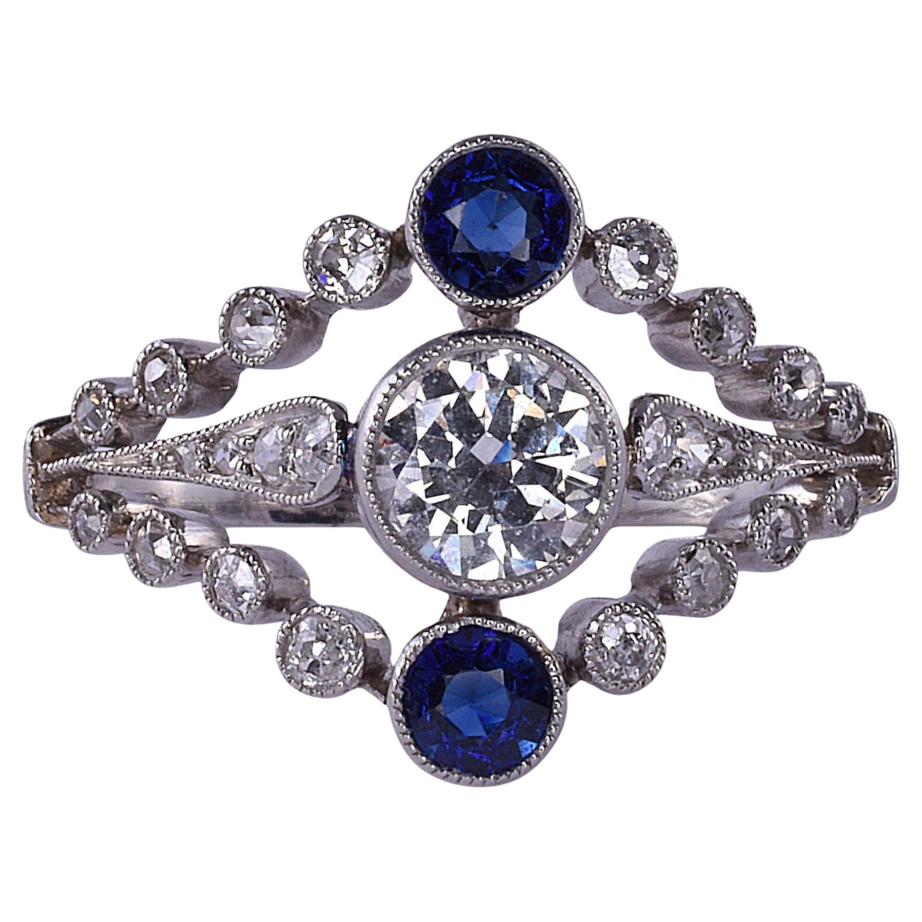 Edwardian Diamond & Sapphire Platinum Ring