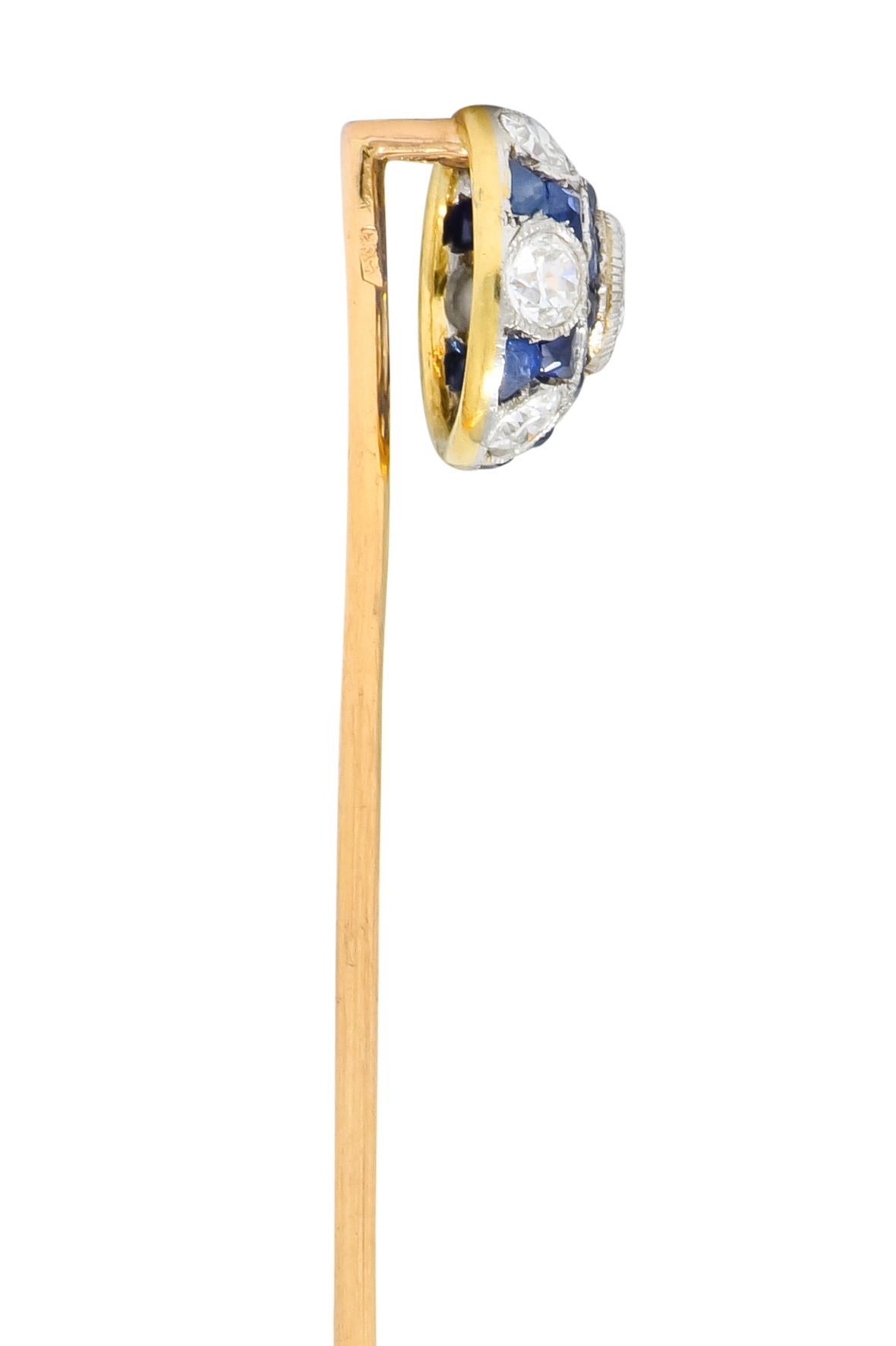 Women's or Men's Edwardian Diamond Sapphire Platinum-Topped 18 Karat Gold Stickpin