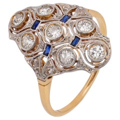Edwardian diamond sapphire two tone navette ring