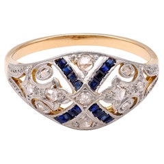 Vintage Edwardian Diamond & Sapphire Two-Tone Ring