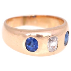 Antique Edwardian Diamond Sapphires Gold 18 Karat Unisex Ring
