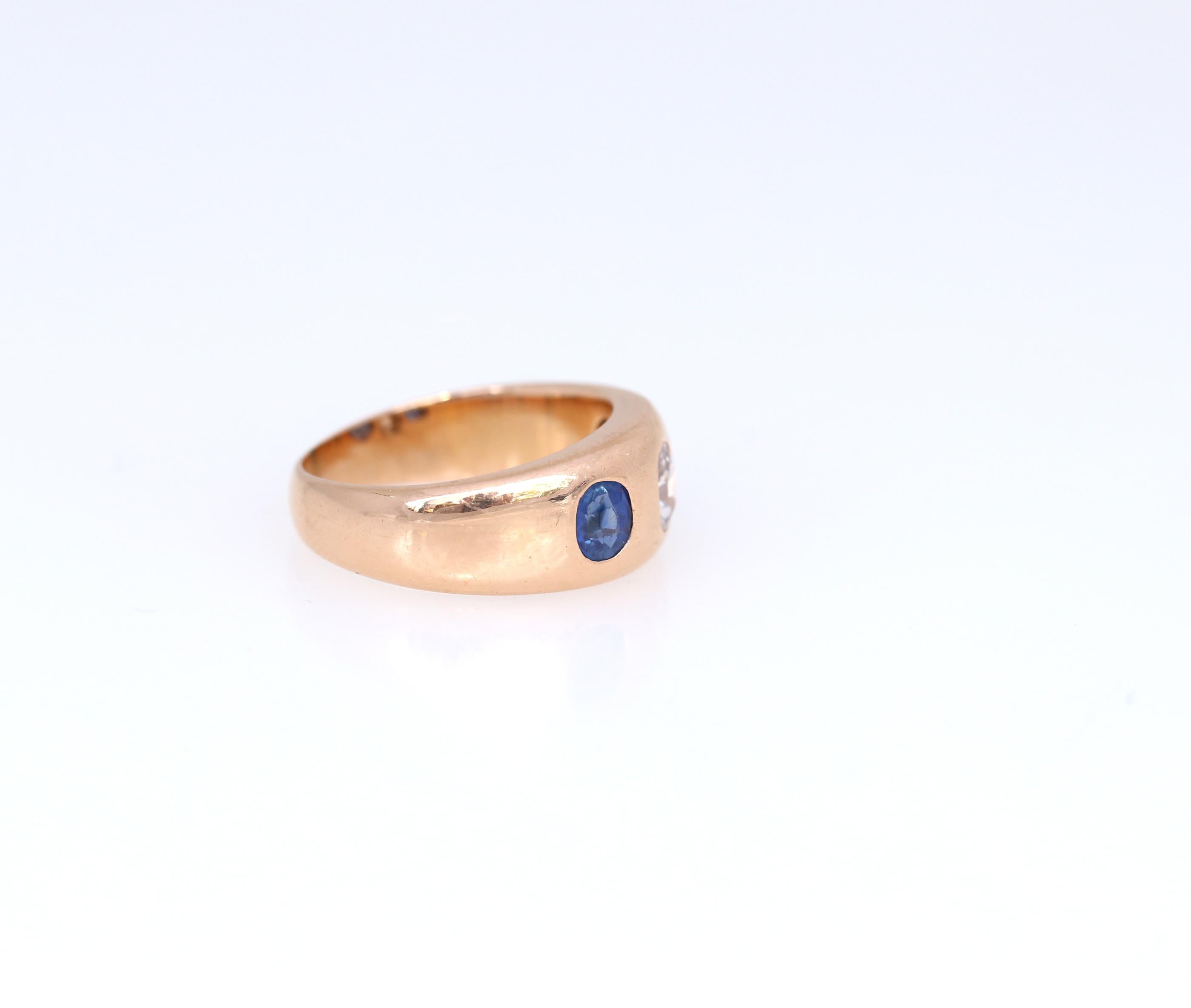 Edwardian Diamond Sapphires Gold 18 Karat Unisex Ring In Fair Condition In Herzelia, Tel Aviv