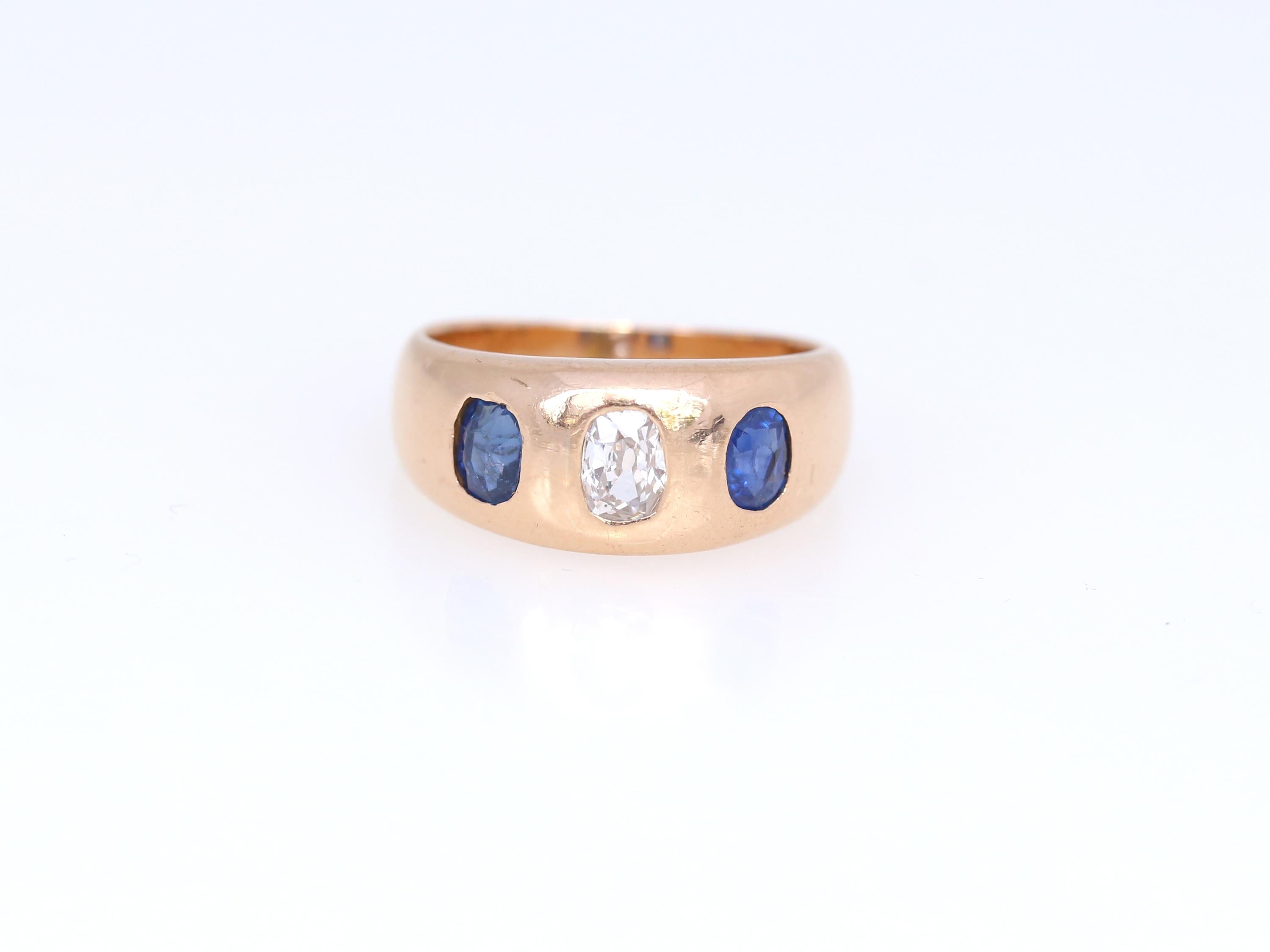 Edwardian Diamond Sapphires Gold 18 Karat Unisex Ring 1