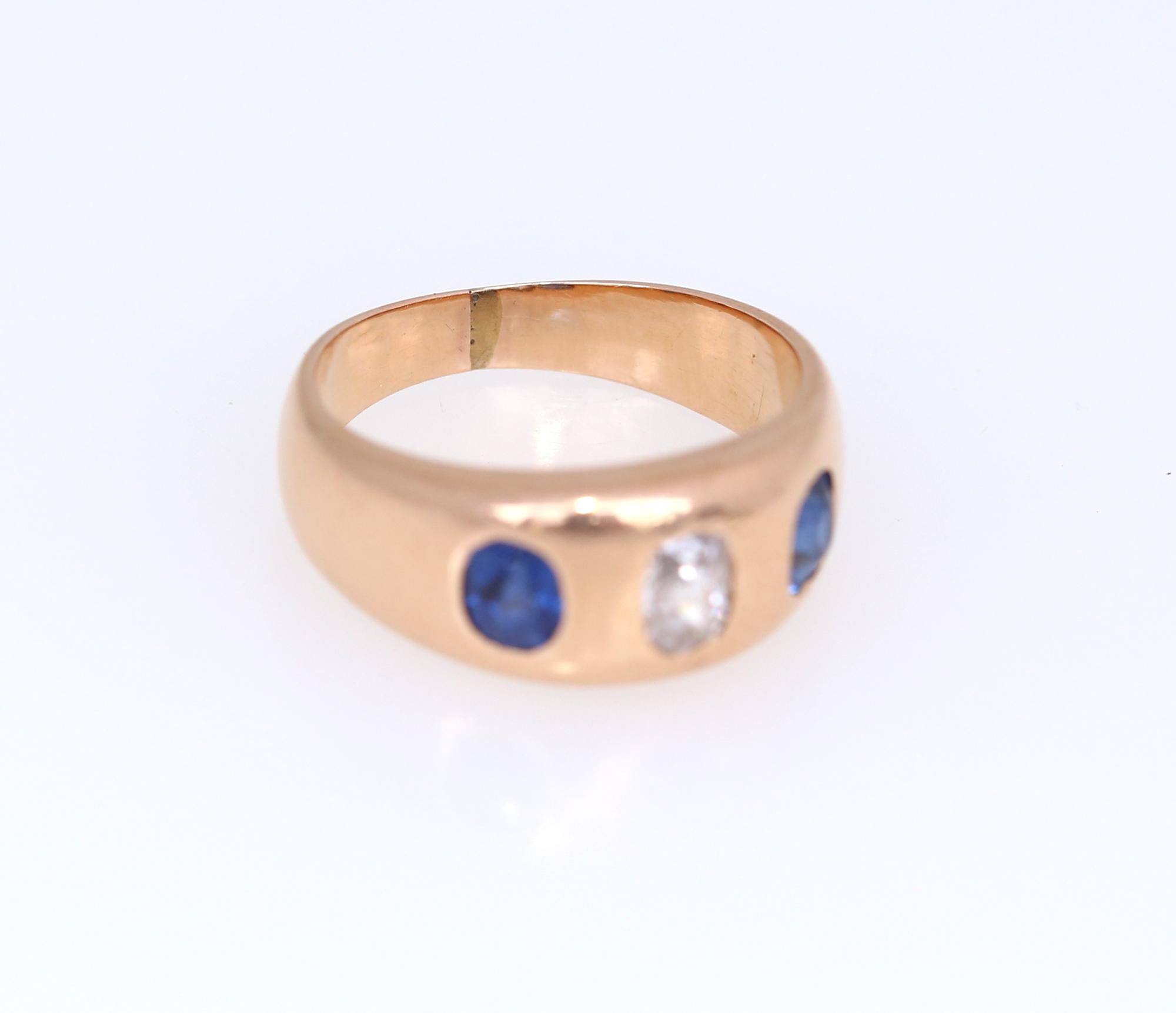 Edwardian Diamond Sapphires Gold 18 Karat Unisex Ring 2