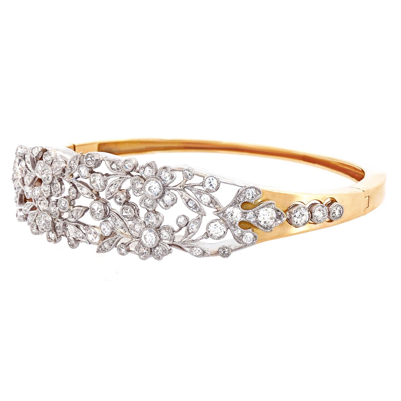 Round Cut Edwardian Diamond-set Floral Bracelet