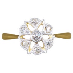 Edwardian Diamond Set Floral Ring in 18ct Yellow Gold and Platinum