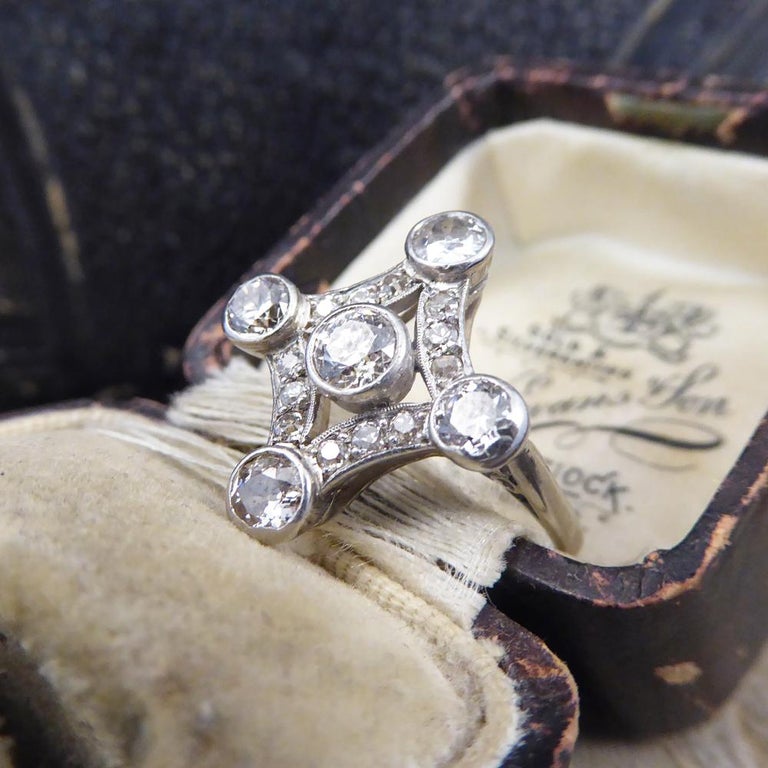 Edwardian Diamond Set Geometric Kite Shaped Ring in Platinum For Sale
