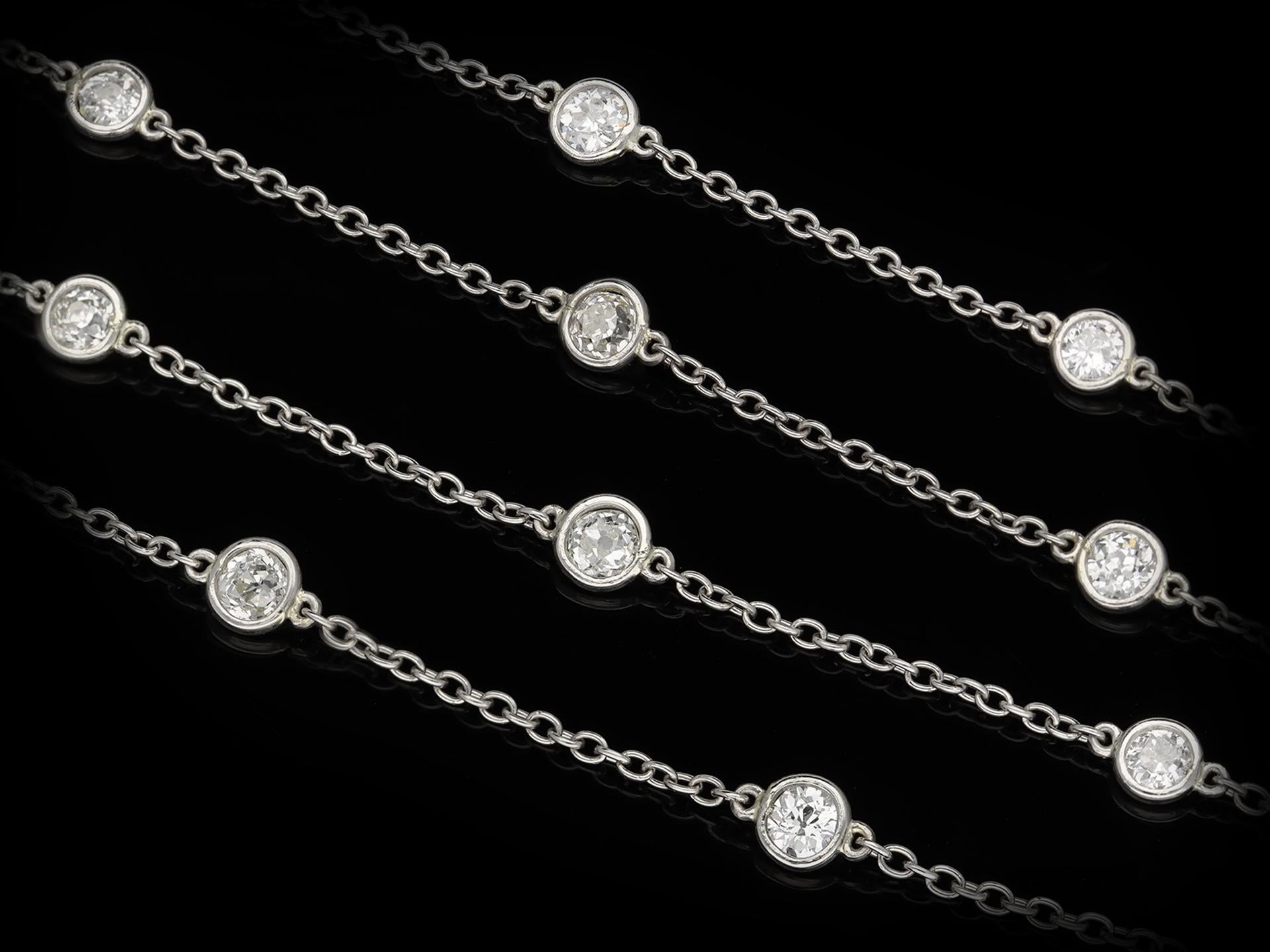 Old Mine Cut Edwardian Diamond Set Long Guard Chain Necklace, circa 1910