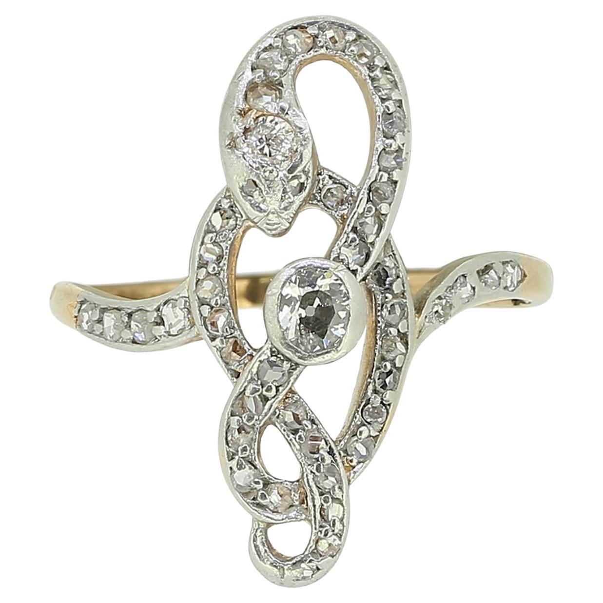Edwardian Diamond Snake Ring For Sale