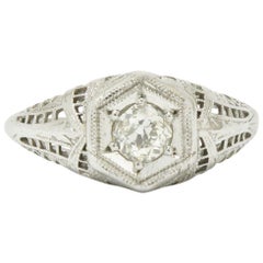 Edwardian Diamond Solitaire Filigree Engagement Ring