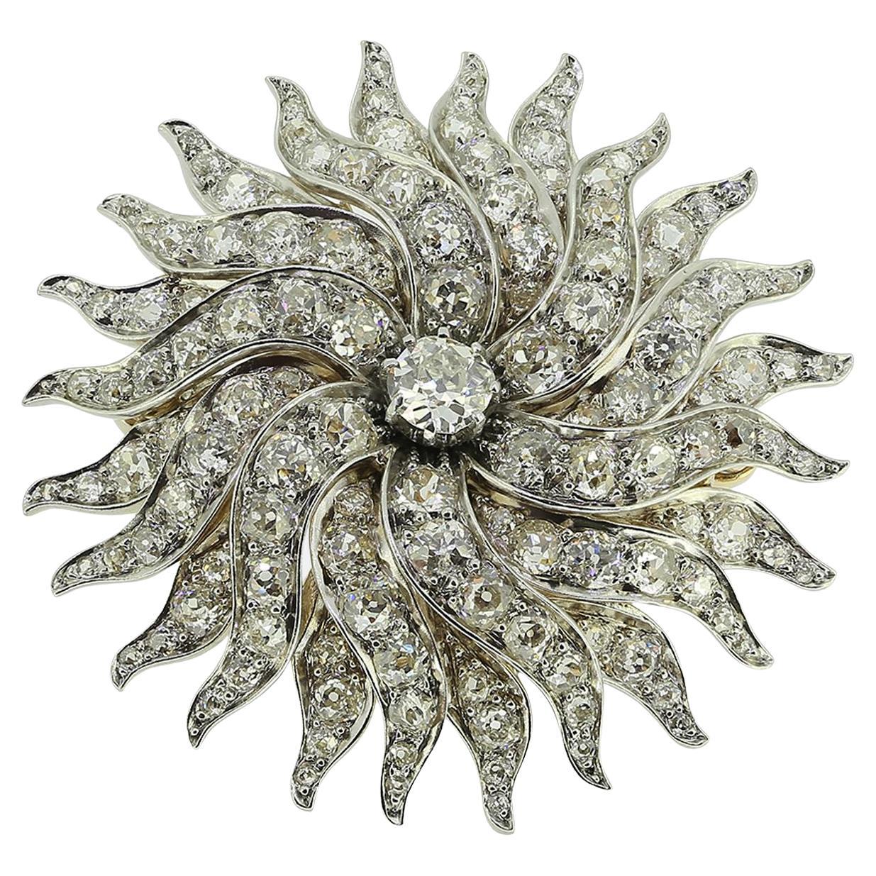 Edwardianische Diamant-Sonnenschein-Brosche im Angebot