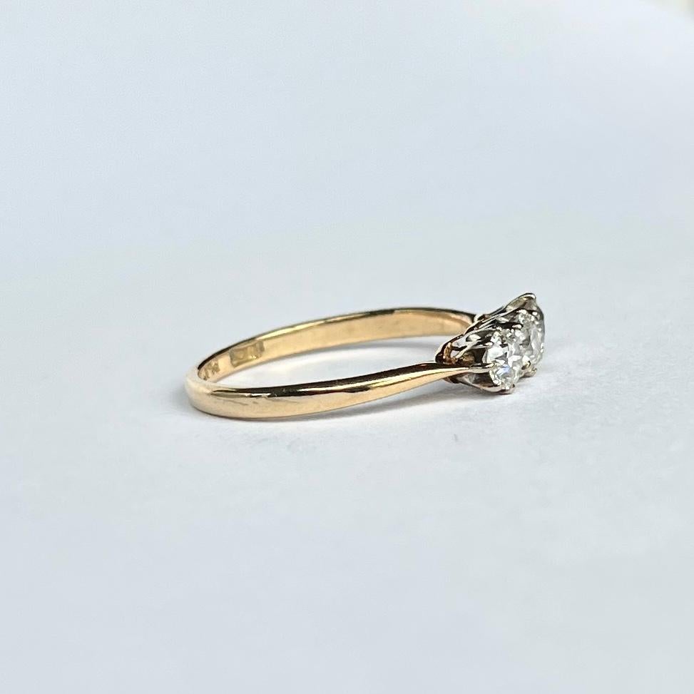 Edwardianischer Diamant-Dreistein-Ring 18 Karat im Angebot 1