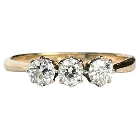 Edwardianischer Diamant-Dreistein-Ring 18 Karat