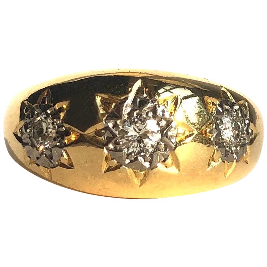 Edwardian Diamond Three-Stone and 18 Carat Gold Band