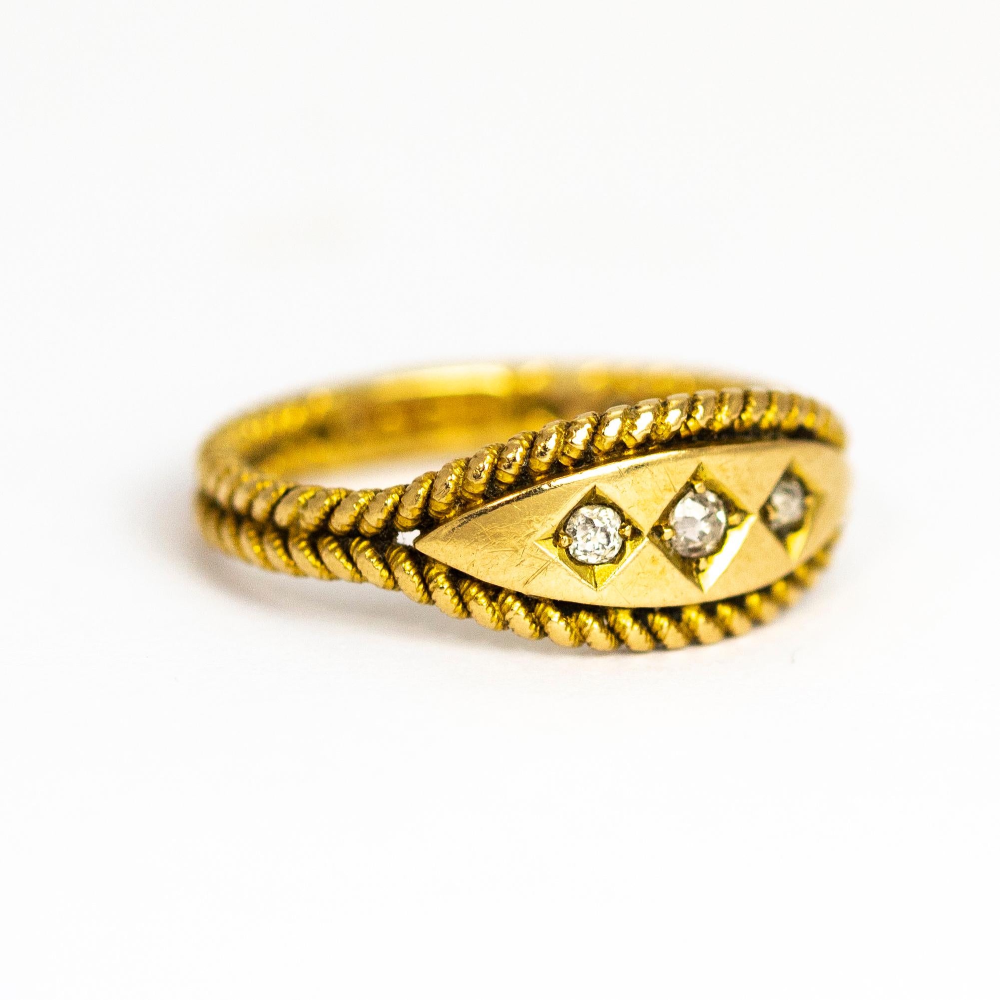 Edwardian Diamond Three-Stone Ring with Double Rope Twisted Band 2