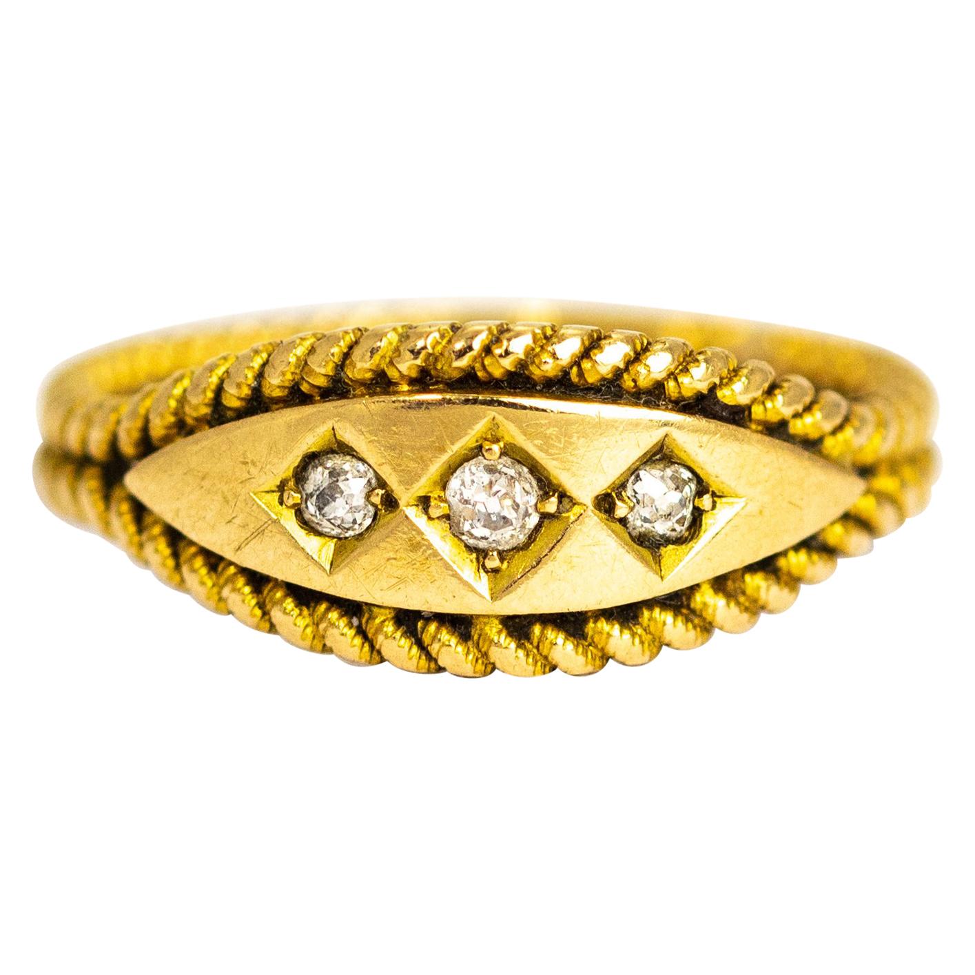 Edwardian Diamond Three-Stone Ring with Double Rope Twisted Band