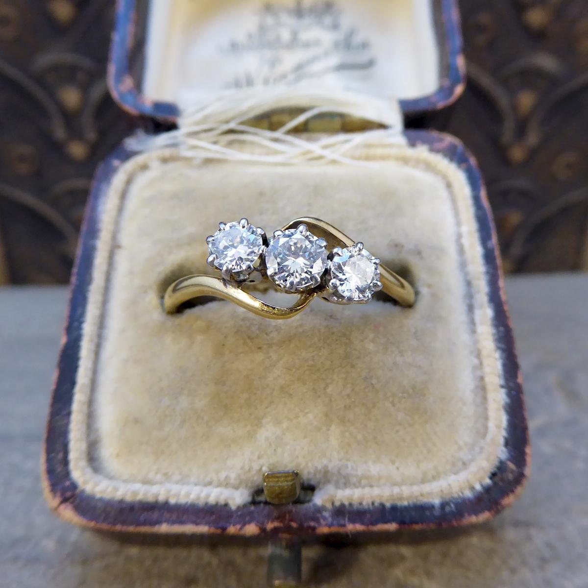 Women's or Men's Edwardian Diamond Three-Stone Twist Ring in 18 Carat Gold