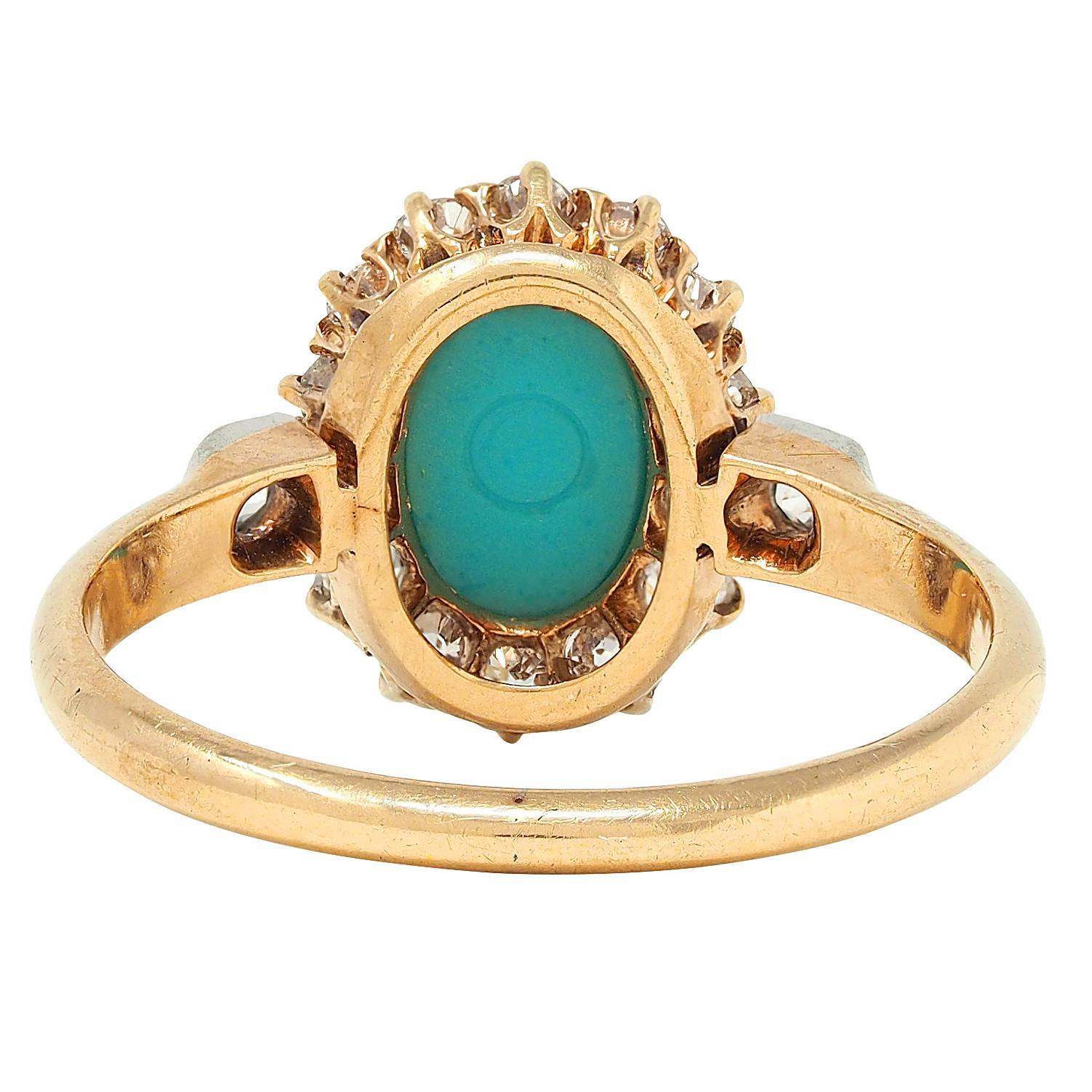 Édouardien Bague édouardienne ancienne en platine et or jaune 14 carats avec diamants et turquoises en vente