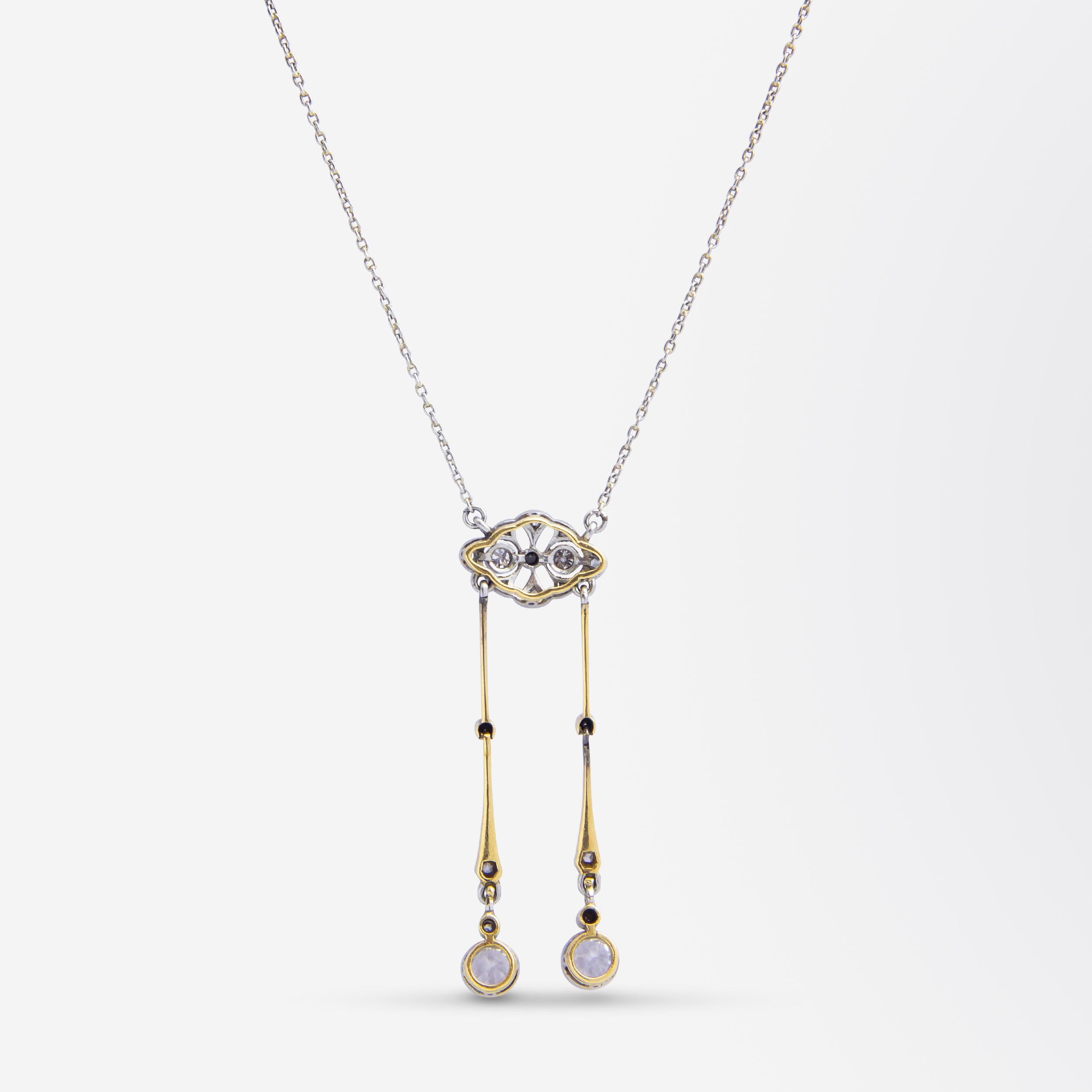 Edwardian, Diamant & Weißer Saphir Negligee-Halskette im Zustand „Gut“ im Angebot in Brisbane City, QLD