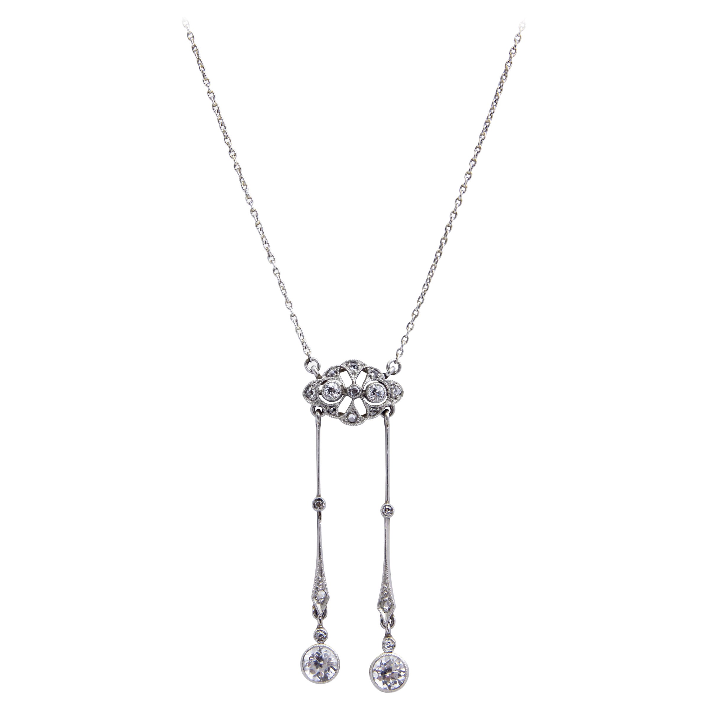 Edwardian, Diamant & Weißer Saphir Negligee-Halskette im Angebot