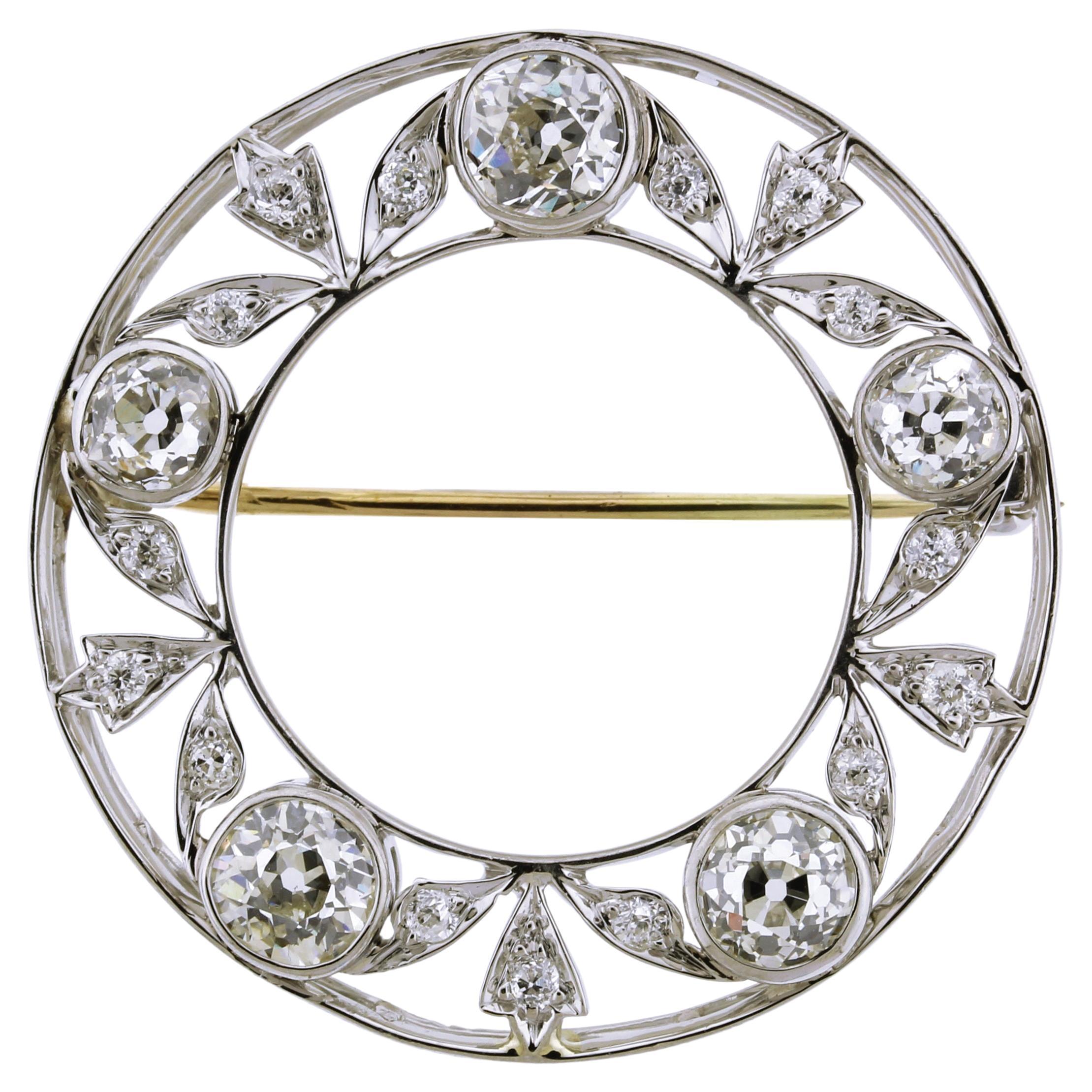 Edwardian Diamond Wreath Brooch For Sale