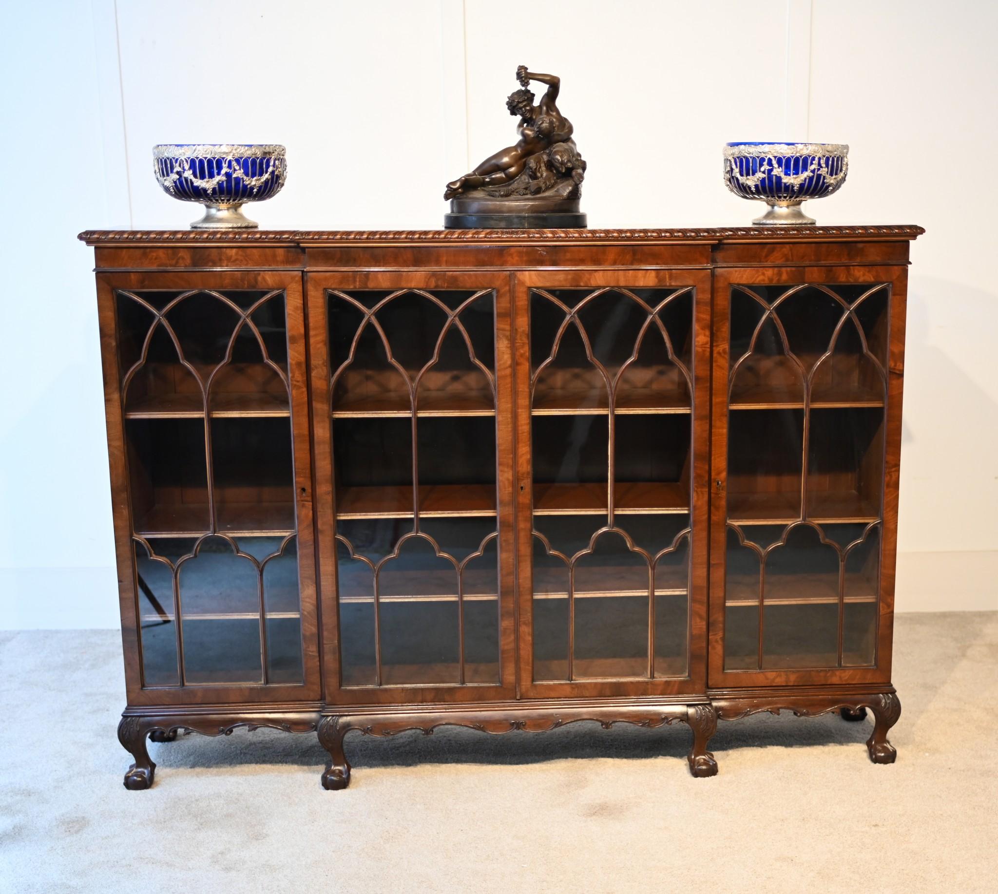 Edwardian Display Cabinet Bookcase Breakfront Mahogany Chippendale 1900 6