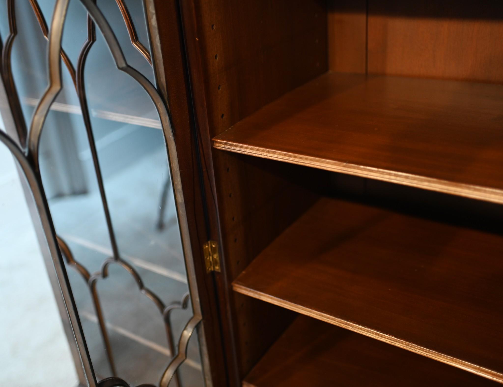 Edwardian Display Cabinet Bookcase Breakfront Mahogany Chippendale 1900 1