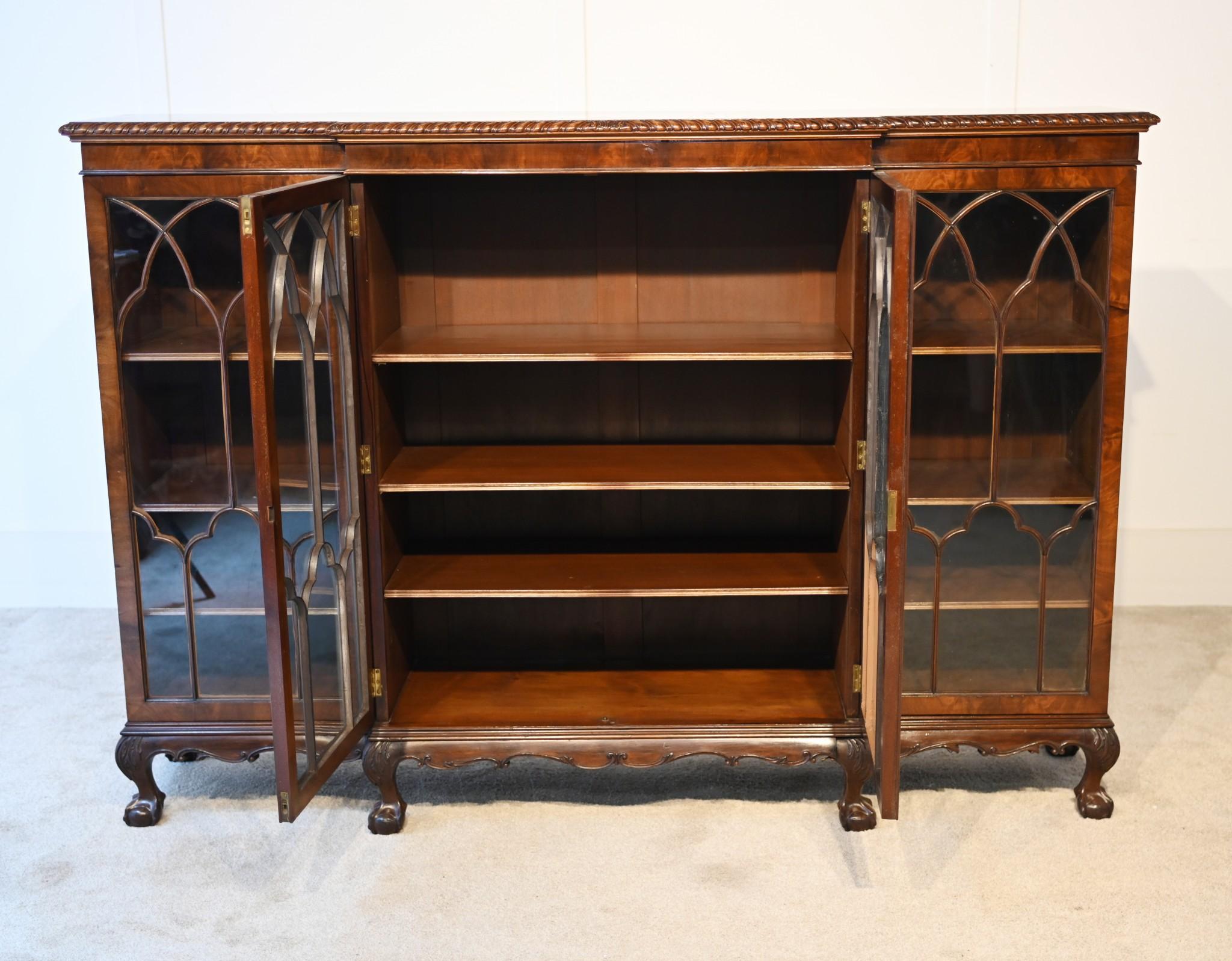Edwardian Display Cabinet Bookcase Breakfront Mahogany Chippendale 1900 3