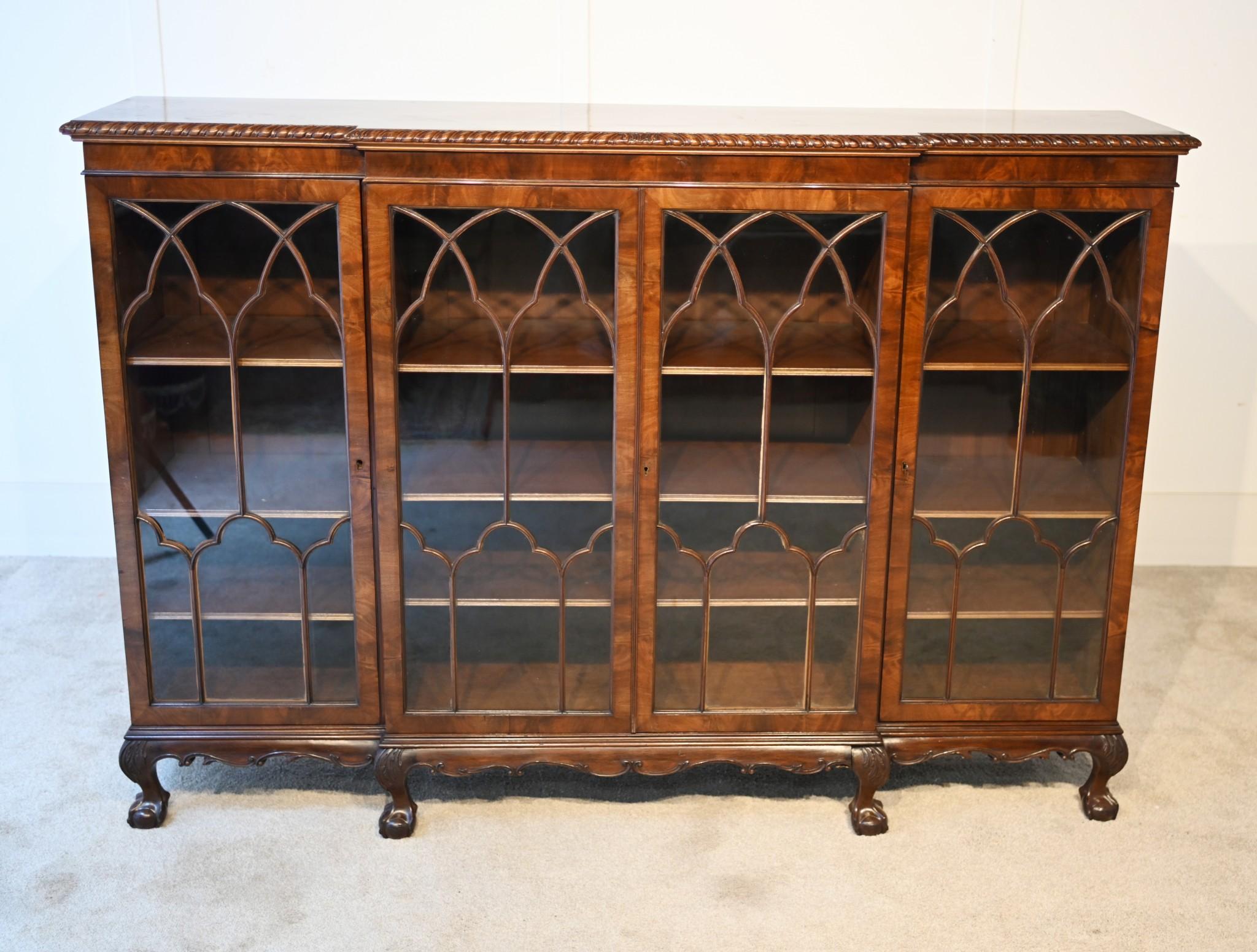 Edwardian Display Cabinet Bookcase Breakfront Mahogany Chippendale 1900 5