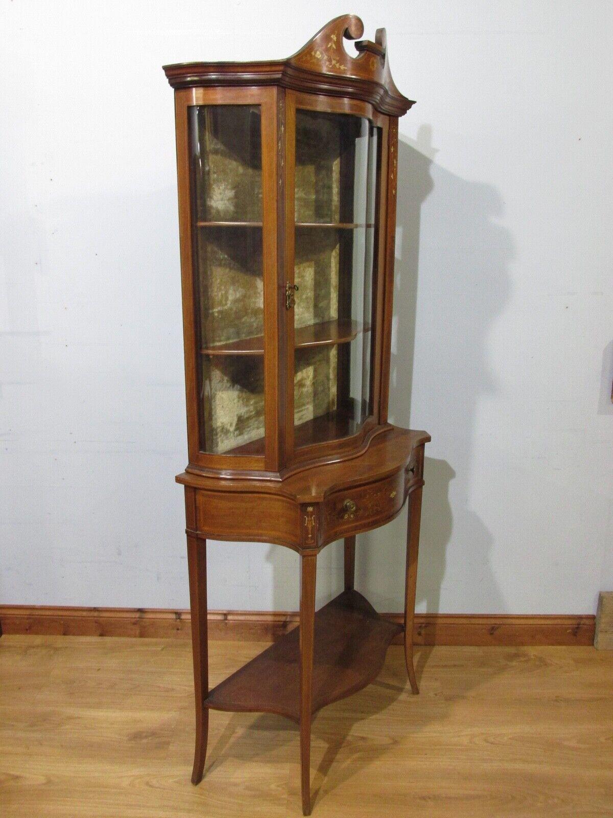 Edwardian Display Cabinet Bookcase Inlay 1900 Mahogany For Sale 6