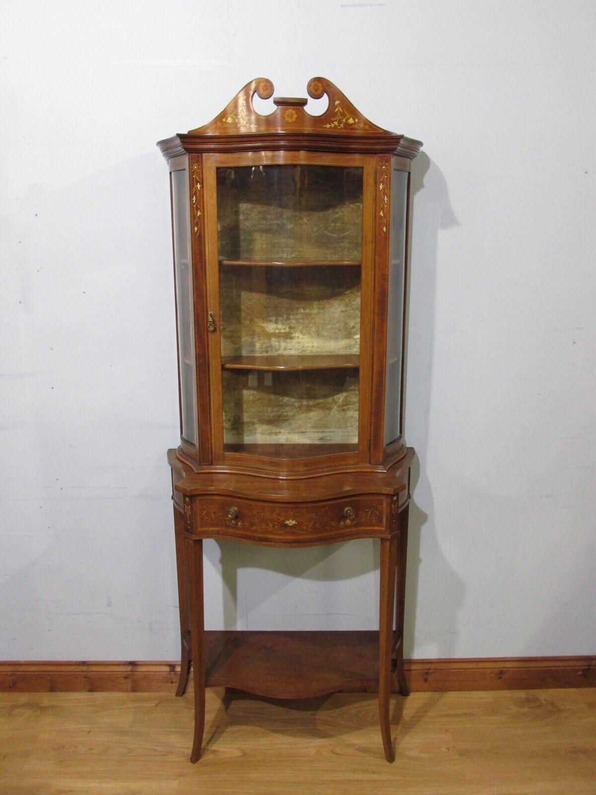Edwardian Display Cabinet Bookcase Inlay 1900 Mahogany For Sale 7