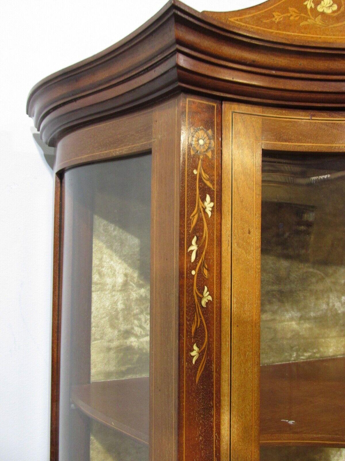 Edwardian Display Cabinet Bookcase Inlay 1900 Mahogany In Good Condition For Sale In Potters Bar, GB