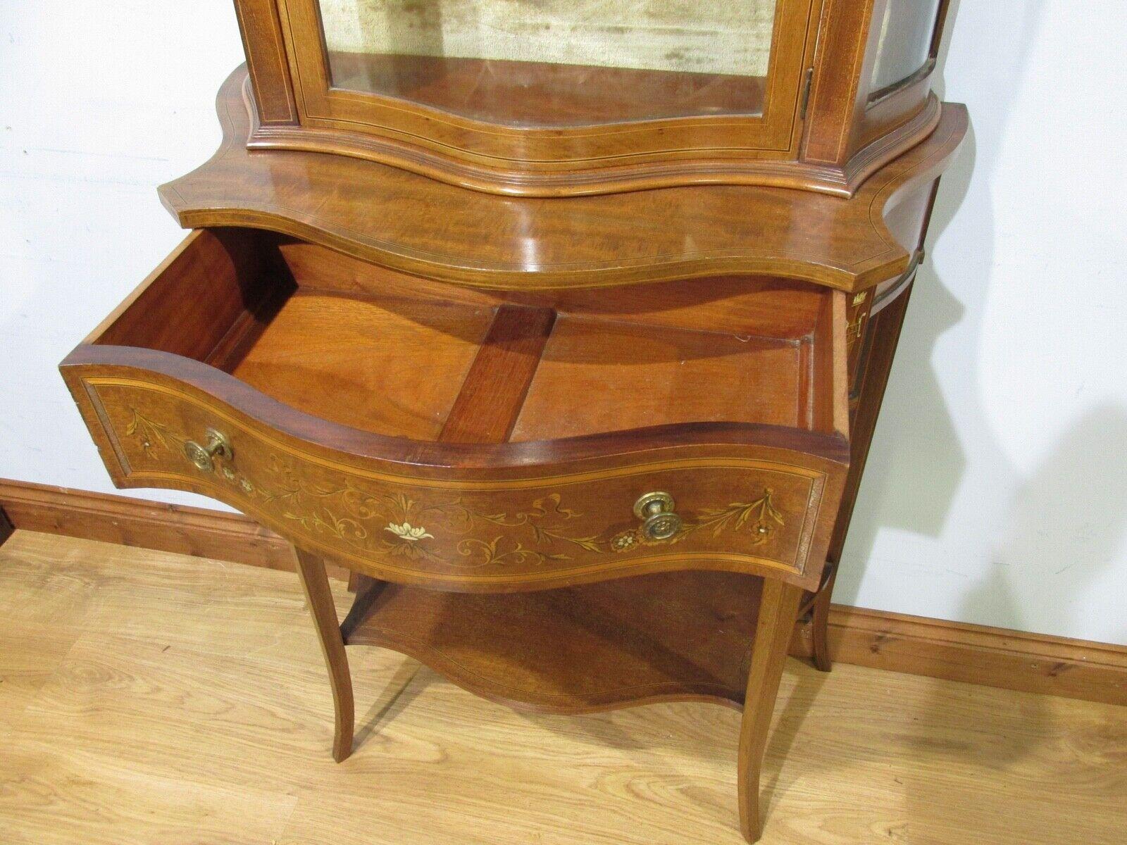 Edwardian Display Cabinet Bookcase Inlay 1900 Mahogany For Sale 2