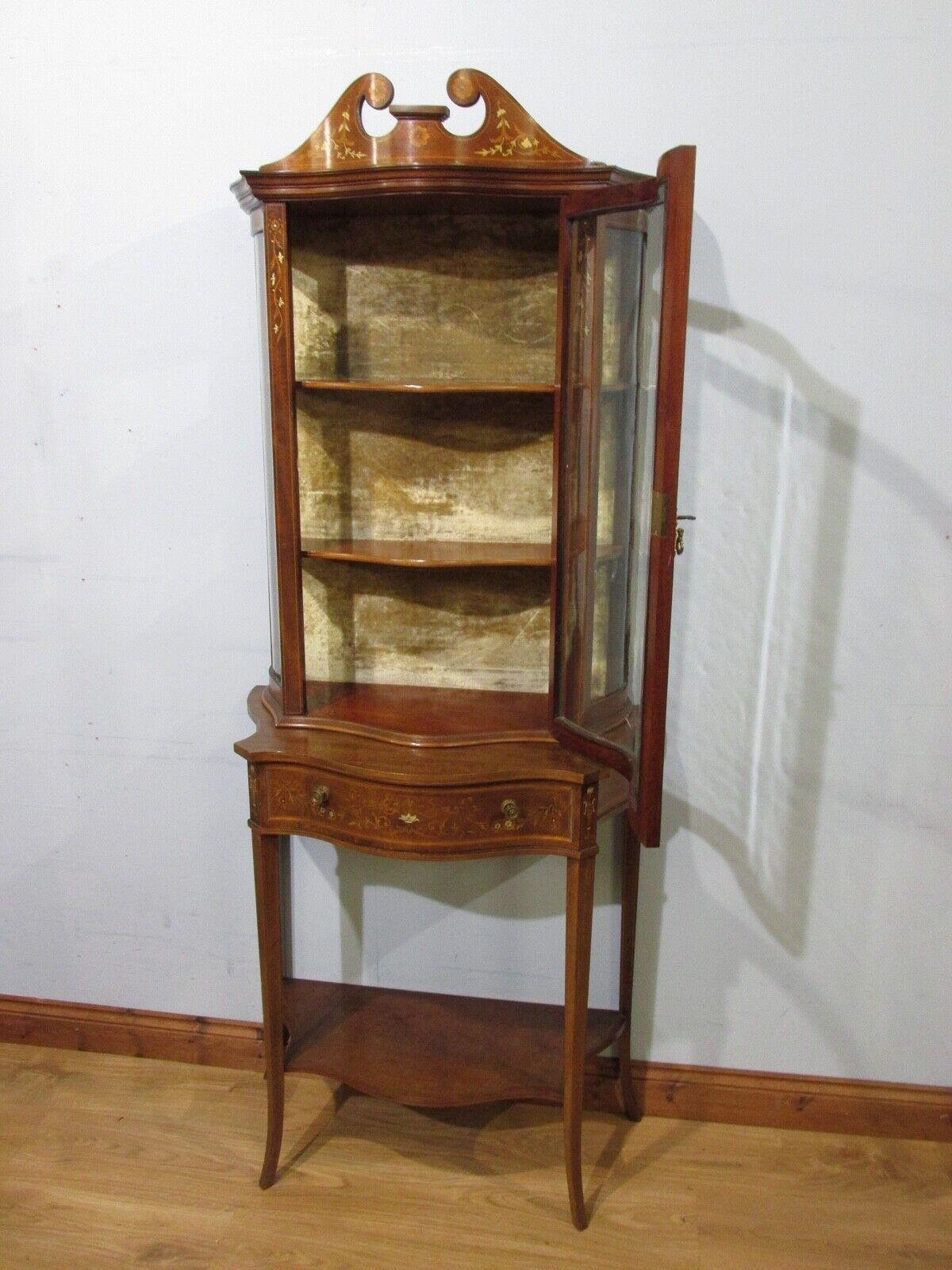 Edwardian Display Cabinet Bookcase Inlay 1900 Mahogany For Sale 3