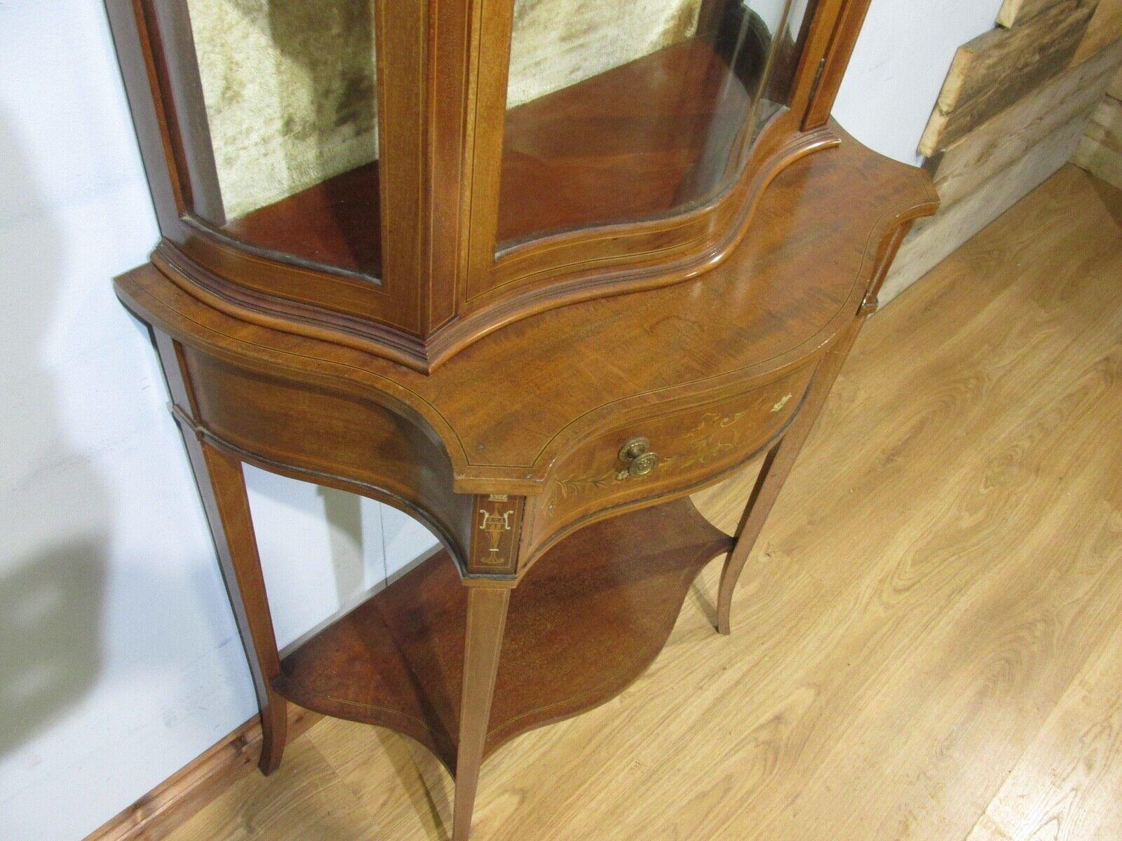 Edwardian Display Cabinet Bookcase Inlay 1900 Mahogany For Sale 4